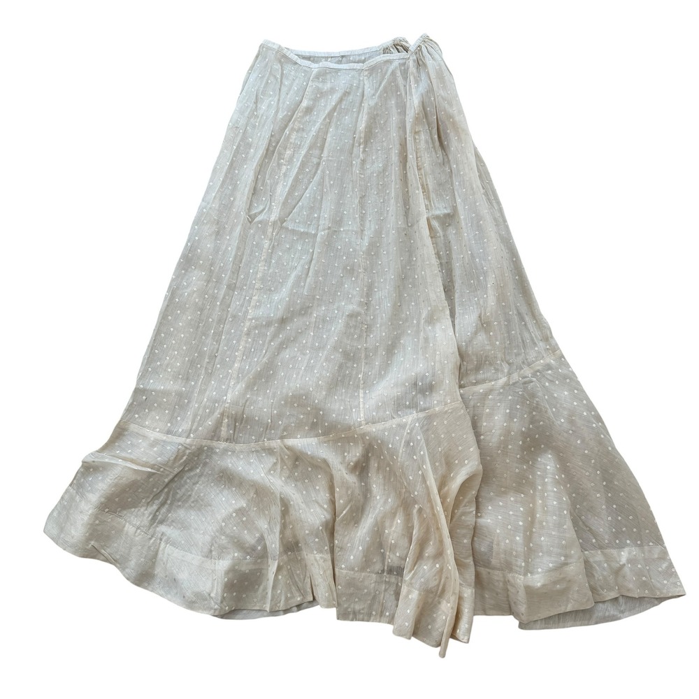 Antique 1900s Edwardian Swiss Dot Cotton Petticoat Sheer Ruffle Skirt Cream